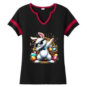 Dabbing Bunny Rabbit Easter Egg Hunting Ladies Halftime Notch Neck Tee