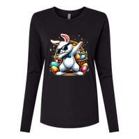 Dabbing Bunny Rabbit Easter Egg Hunting Womens Cotton Relaxed Long Sleeve T-Shirt