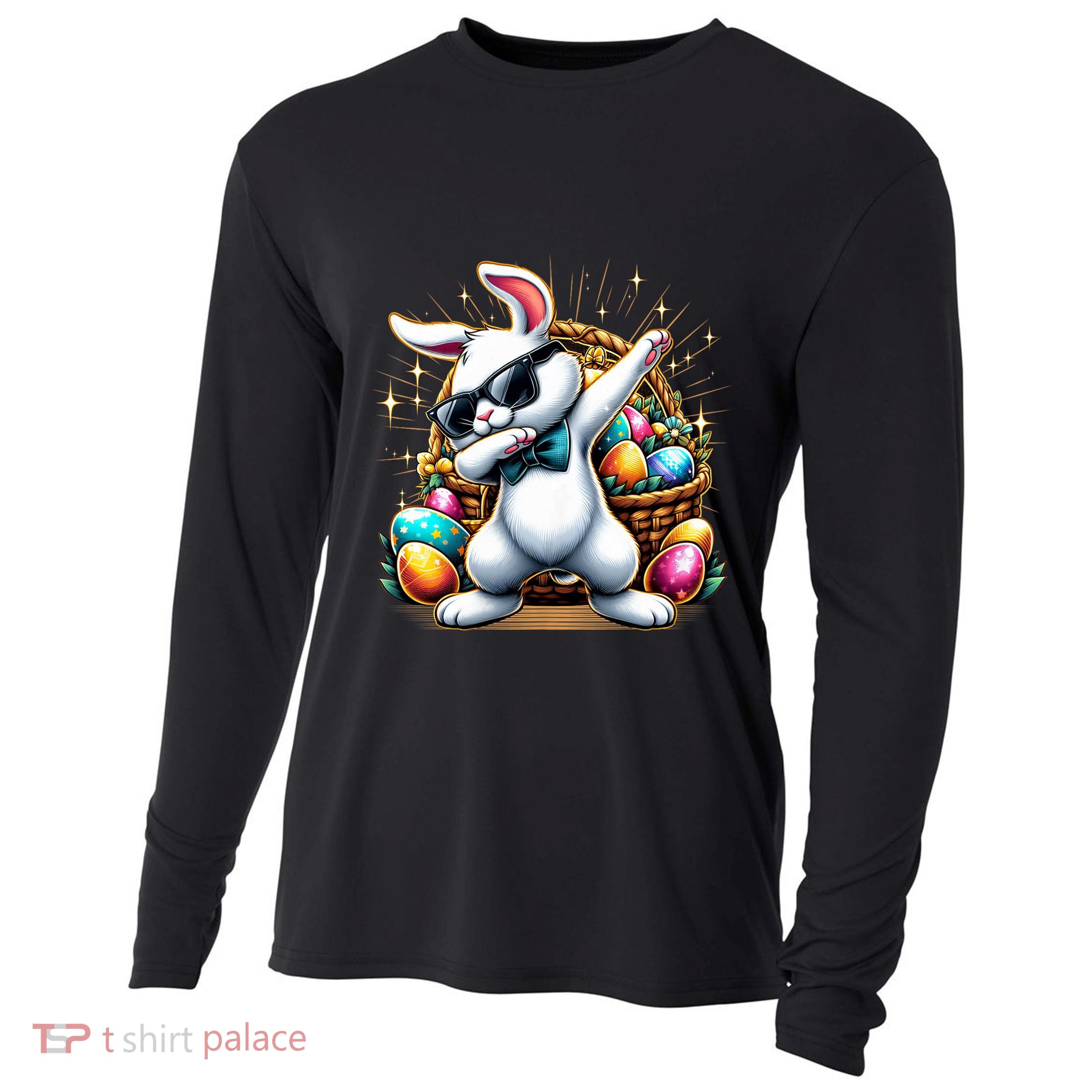 Dabbing Bunny Rabbit Easter Egg Hunting Cooling Performance Long Sleeve Crew