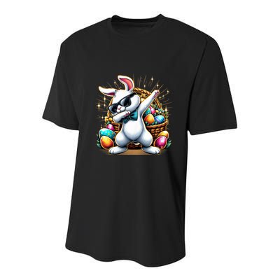 Dabbing Bunny Rabbit Easter Egg Hunting Youth Performance Sprint T-Shirt