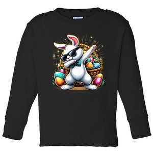 Dabbing Bunny Rabbit Easter Egg Hunting Toddler Long Sleeve Shirt