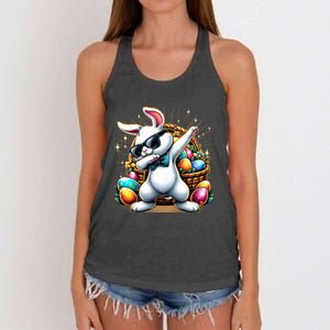 Dabbing Bunny Rabbit Easter Egg Hunting Women's Knotted Racerback Tank