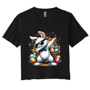 Dabbing Bunny Rabbit Easter Egg Hunting Women's Crop Top Tee