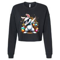 Dabbing Bunny Rabbit Easter Egg Hunting Cropped Pullover Crew