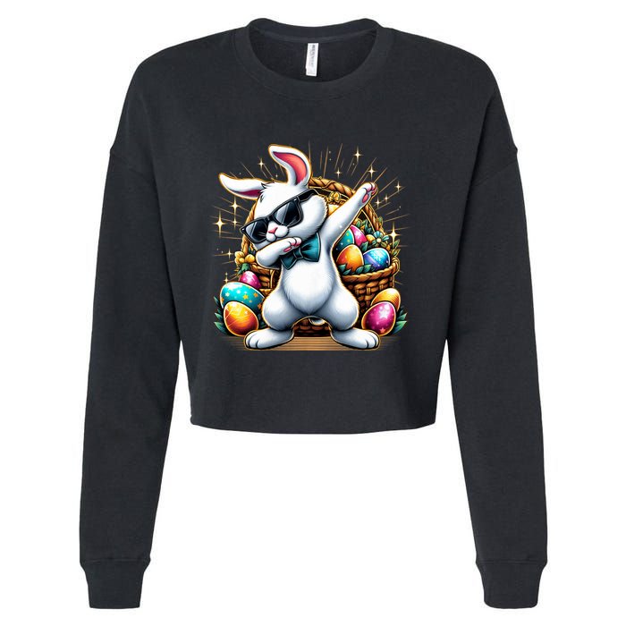 Dabbing Bunny Rabbit Easter Egg Hunting Cropped Pullover Crew