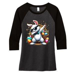 Dabbing Bunny Rabbit Easter Egg Hunting Women's Tri-Blend 3/4-Sleeve Raglan Shirt