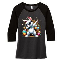 Dabbing Bunny Rabbit Easter Egg Hunting Women's Tri-Blend 3/4-Sleeve Raglan Shirt