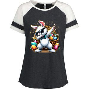 Dabbing Bunny Rabbit Easter Egg Hunting Enza Ladies Jersey Colorblock Tee