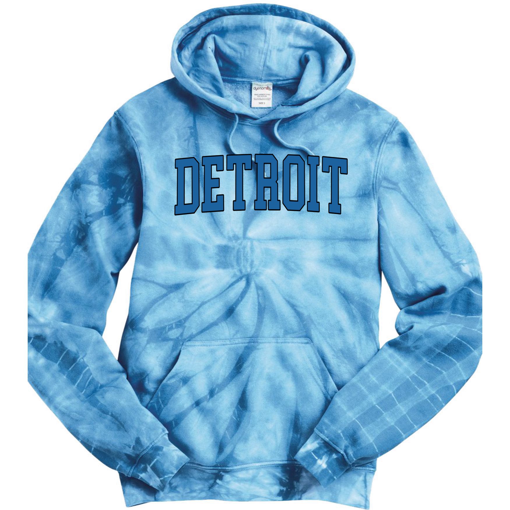 Detroit Blue Retro Vintage Distressed Arched Text Tie Dye Hoodie
