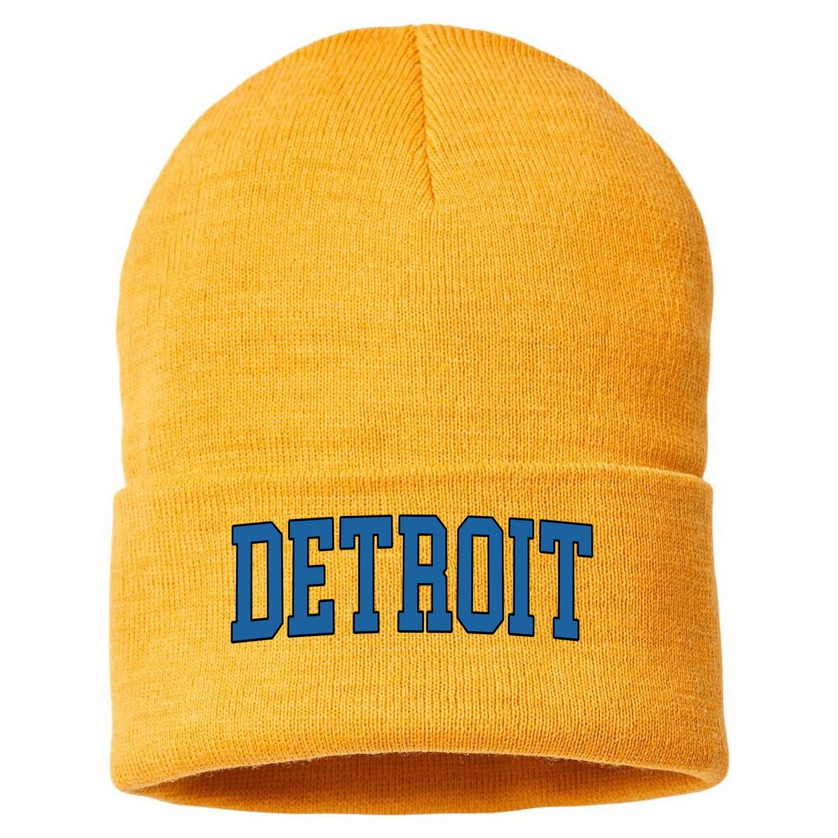 Detroit Blue Retro Vintage Distressed Arched Text Sustainable Knit Beanie