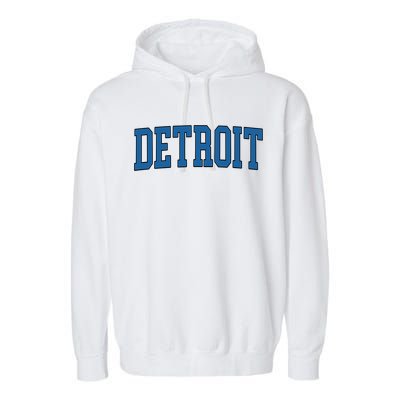 Detroit Blue Retro Vintage Distressed Arched Text Garment-Dyed Fleece Hoodie
