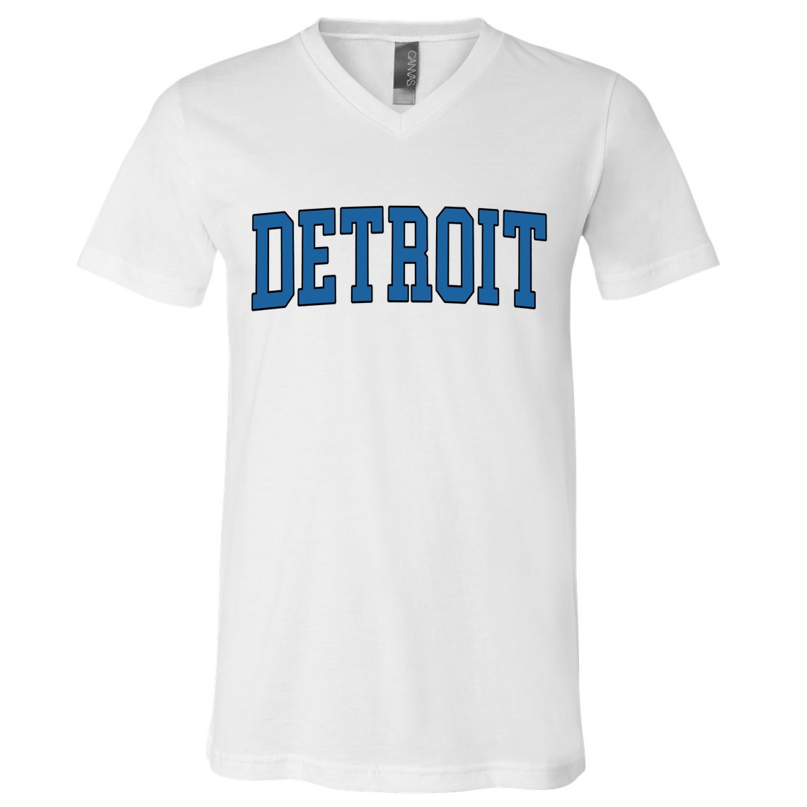Detroit Blue Retro Vintage Distressed Arched Text V-Neck T-Shirt