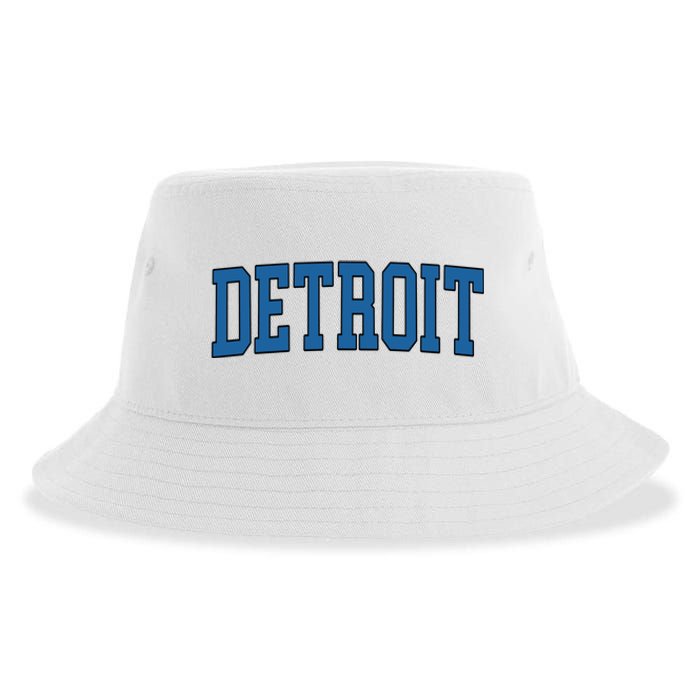 Detroit Blue Retro Vintage Distressed Arched Text Sustainable Bucket Hat