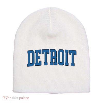 Detroit Blue Retro Vintage Distressed Arched Text Short Acrylic Beanie