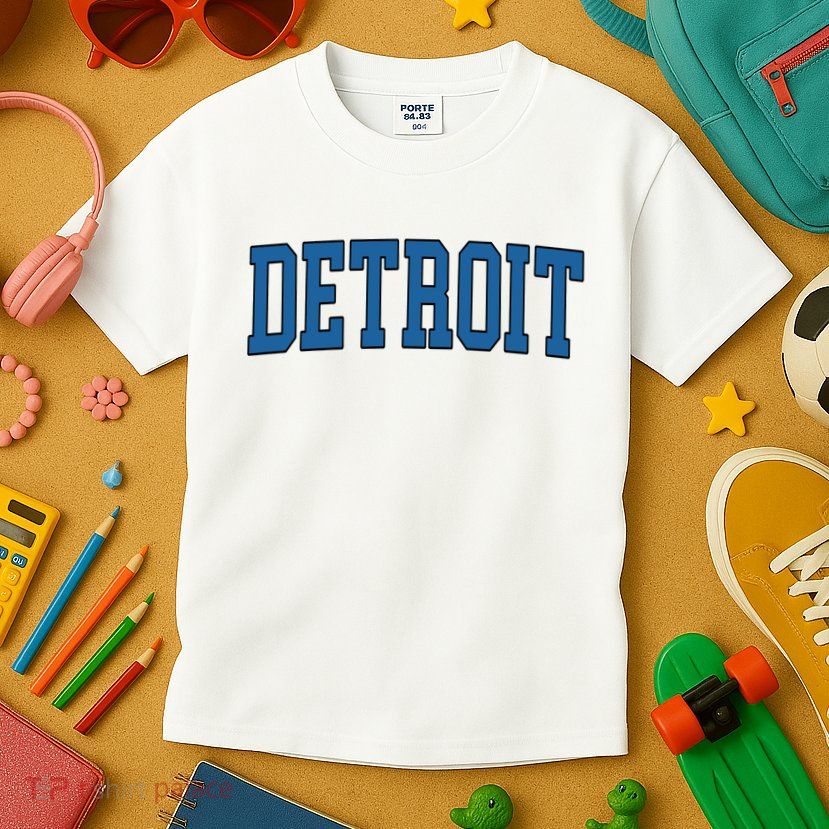 Detroit Blue Retro Vintage Distressed Arched Text Kids T-Shirt