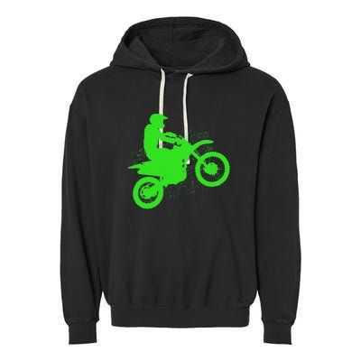 Dirt Bike Rider Tire Tracks Neon Green Garment-Dyed Fleece Hoodie