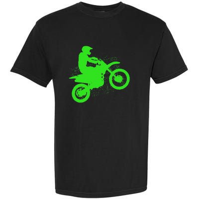 Dirt Bike Rider Tire Tracks Neon Green Garment-Dyed Heavyweight T-Shirt