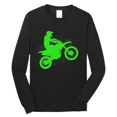 Dirt Bike Rider Tire Tracks Neon Green Long Sleeve Shirt