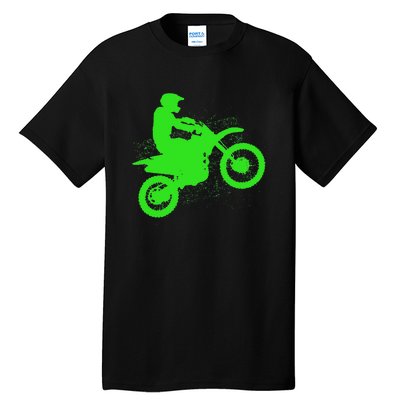 Dirt Bike Rider Tire Tracks Neon Green Tall T-Shirt