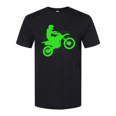 Dirt Bike Rider Tire Tracks Neon Green Softstyle® CVC T-Shirt