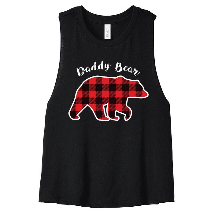 Daddy Bear Red Plaid Christmas Pajama Family Dad Gift Women's Racerback Cropped Tank