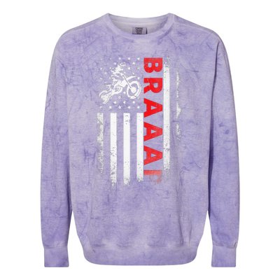 Dirt Bike Racing Usa Us American Flag Botocross Colorblast Crewneck Sweatshirt