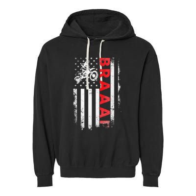 Dirt Bike Racing Usa Us American Flag Botocross Garment-Dyed Fleece Hoodie