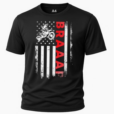 Dirt Bike Racing Usa Us American Flag Botocross Cooling Performance Crew T-Shirt