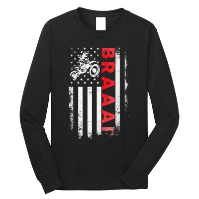 Dirt Bike Racing Usa Us American Flag Botocross Long Sleeve Shirt