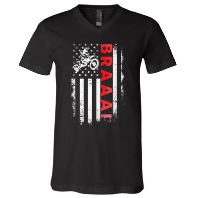 Dirt Bike Racing Usa Us American Flag Botocross V-Neck T-Shirt