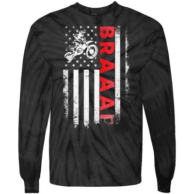 Dirt Bike Racing Usa Us American Flag Botocross Tie-Dye Long Sleeve Shirt