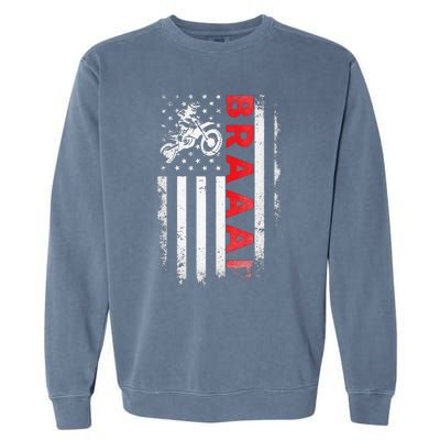 Dirt Bike Racing Usa Us American Flag Botocross Garment-Dyed Sweatshirt