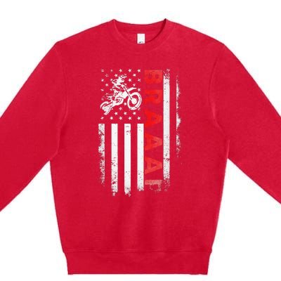 Dirt Bike Racing Usa Us American Flag Botocross Premium Crewneck Sweatshirt