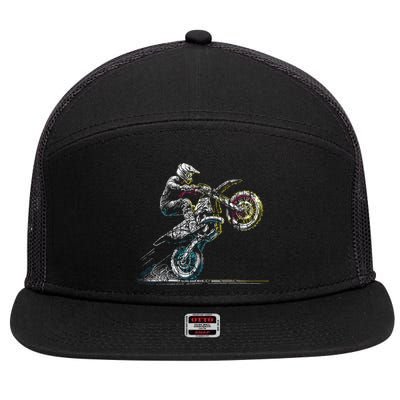 Dirt Bike Rider Retro Motorcycle Motocross 7 Panel Mesh Trucker Snapback Hat