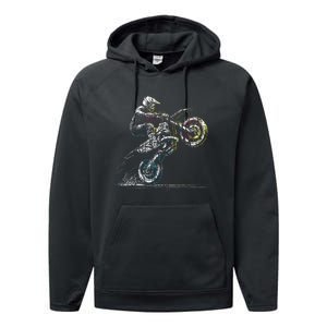 Dirt Bike Rider Retro Motorcycle Motocross Performance Fleece Hoodie