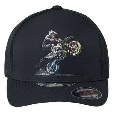 Dirt Bike Rider Retro Motorcycle Motocross Flexfit Unipanel Trucker Cap