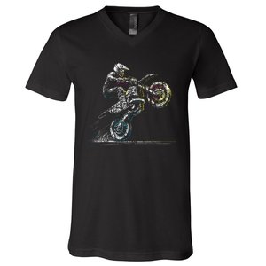 Dirt Bike Rider Retro Motorcycle Motocross V-Neck T-Shirt