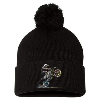 Dirt Bike Rider Retro Motorcycle Motocross Pom Pom 12in Knit Beanie