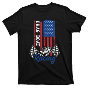 Drag Boat Racing America Usa Flag Boater Motor Boating T-Shirt