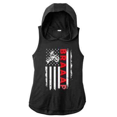 Dirt Bike Racing USA US American Flag Botocross Ladies PosiCharge Tri-Blend Wicking Draft Hoodie Tank