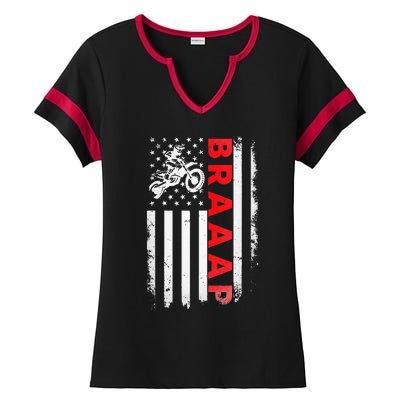 Dirt Bike Racing USA US American Flag Botocross Ladies Halftime Notch Neck Tee