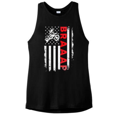 Dirt Bike Racing USA US American Flag Botocross Ladies PosiCharge Tri-Blend Wicking Tank