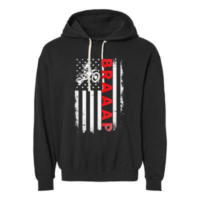 Dirt Bike Racing USA US American Flag Botocross Garment-Dyed Fleece Hoodie