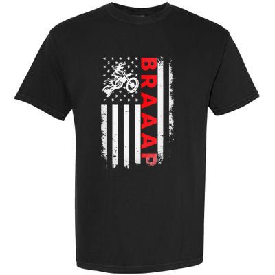 Dirt Bike Racing USA US American Flag Botocross Garment-Dyed Heavyweight T-Shirt