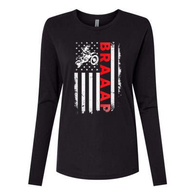 Dirt Bike Racing USA US American Flag Botocross Womens Cotton Relaxed Long Sleeve T-Shirt