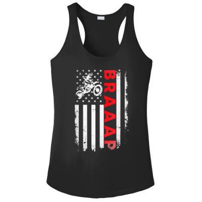 Dirt Bike Racing USA US American Flag Botocross Ladies PosiCharge Competitor Racerback Tank