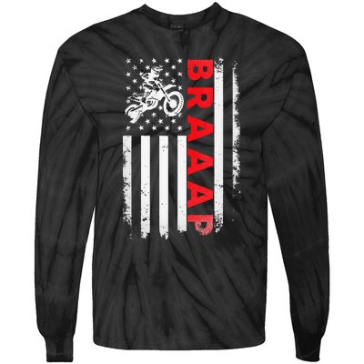 Dirt Bike Racing USA US American Flag Botocross Tie-Dye Long Sleeve Shirt