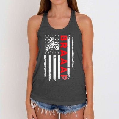 Dirt Bike Racing USA US American Flag Botocross Women's Knotted Racerback Tank