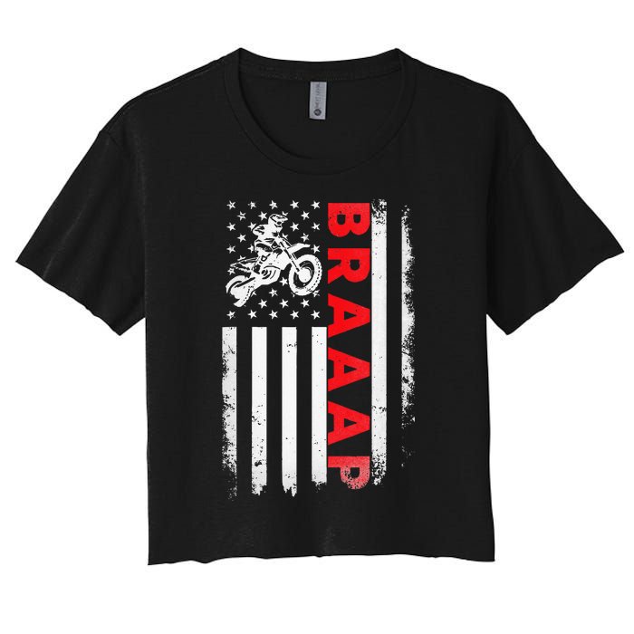 Dirt Bike Racing USA US American Flag Botocross Women's Crop Top Tee