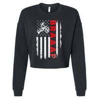 Dirt Bike Racing USA US American Flag Botocross Cropped Pullover Crew